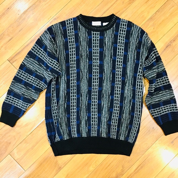 Vintage grandpa sweater Norm Thompson cotton wool soft blue white